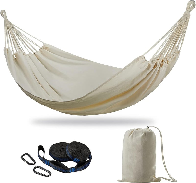 CHULIM Brazilian Double Hammock with Tree Straps,Extra Large 240x160cm,2 Persons Hammock for Backyard Patio Outdoor and Indoor,450lbs Weight Capacity,Soft Woven Cotton Fabric Natrual White - Image 1